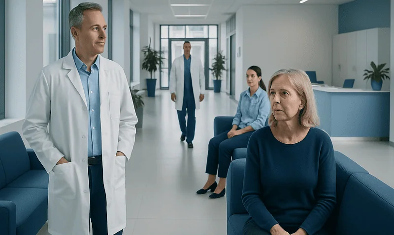 What Causes Pancreatic Cancer? Smoking, Genetics, and Other Risks 7 Doctor speaking with female patient in hospital corridor.