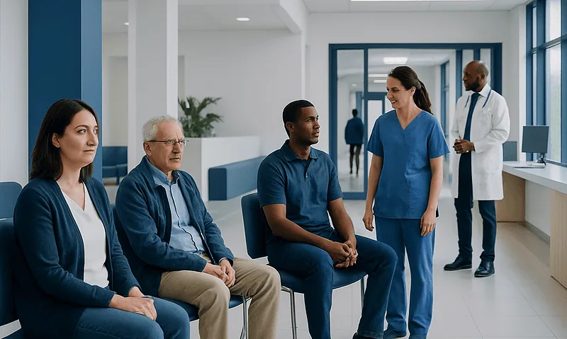 Does Nicotine Cause Cancer? What the Evidence Shows 8 Diverse group of patients and healthcare professionals in a hospital waiting area.