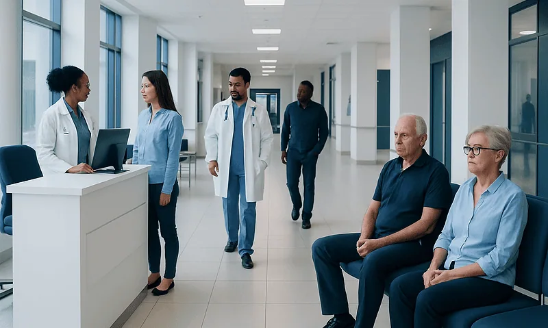 Cancer Treatment Costs: What Affects the Total Price? 13 Medical staff and patients in a hospital corridor at Acibadem Hospitals Group.