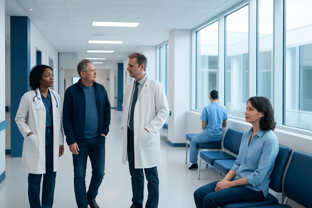 Premature Ventricular Contractions: When PVCs Are Benign and When to Treat Them 1 Medical team discussing patient care in hospital corridor.