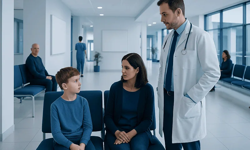 Leukemia Symptoms in Adults and Children: When to Get Checked 18 Doctor consulting with young patient and parent in hospital waiting area.