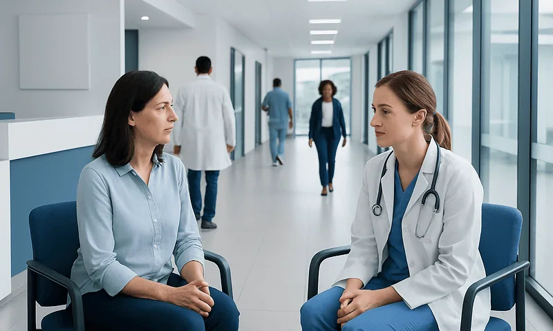 When to Get a Second Opinion in Women’s Health 3 Doctor and patient having a consultation in a modern hospital corridor.