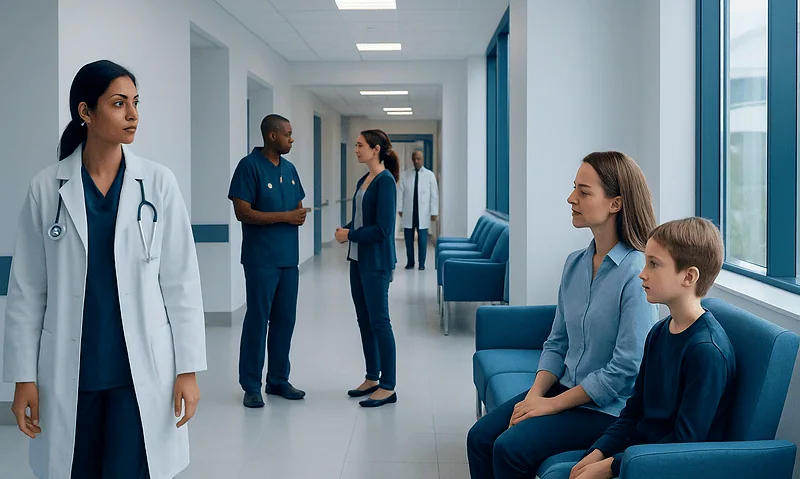 Pediatric Epilepsy Surgery Evaluation: When Seizures May Need More Than Medication 12 Pediatric epilepsy evaluation in a hospital corridor with medical staff and patients.