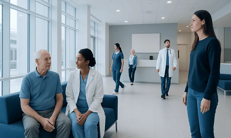 Medical consultation at Acibadem Hospital with healthcare professionals and patient.