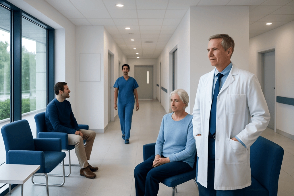 Arthroscopy: What It Is, How It Works, and What It Can Treat 1 Medical consultation in a modern hospital corridor with doctor and elderly patient.