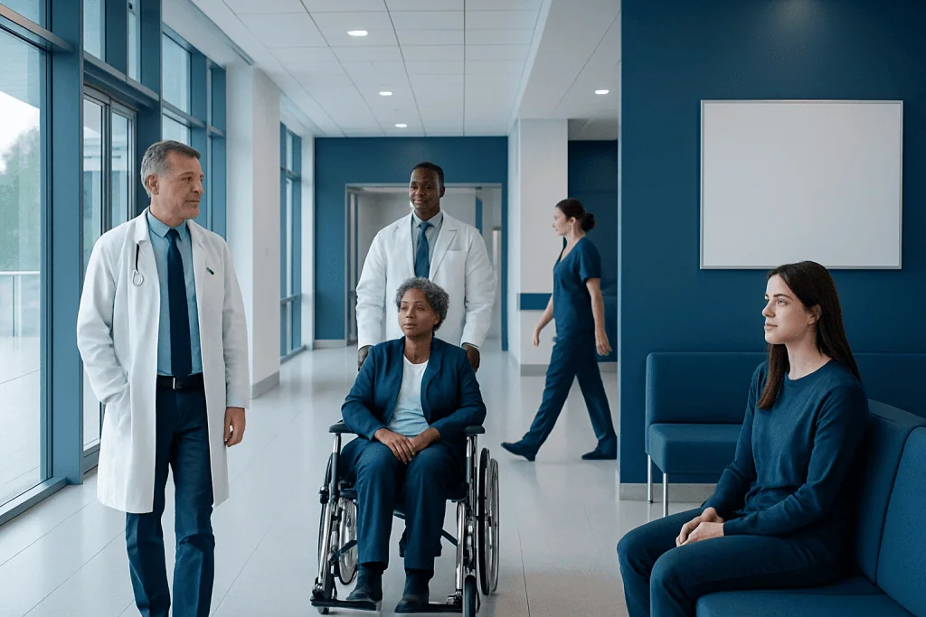 What Is Interventional Neurology? Procedures, Conditions Treated, and How It Works 1 Medical team consulting with patient in hospital corridor.