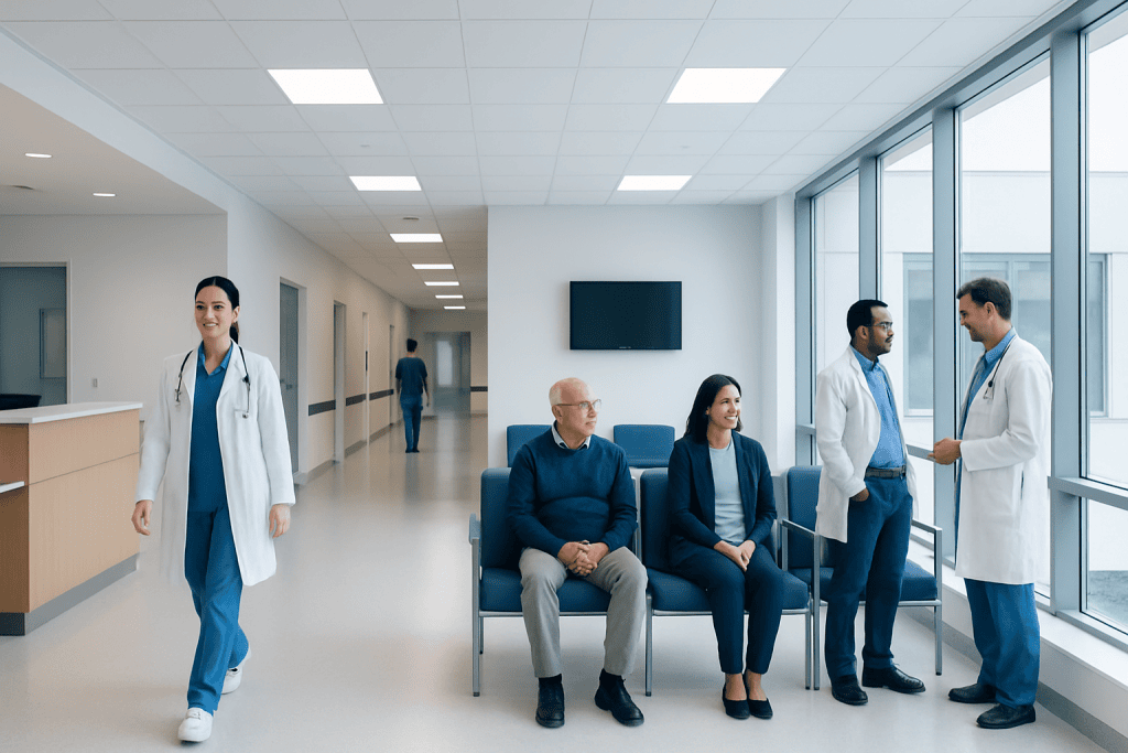 Carotid Artery Stenting: Who May Be a Candidate and What Are the Risks? 1 Medical professionals and patients in a hospital waiting area.
