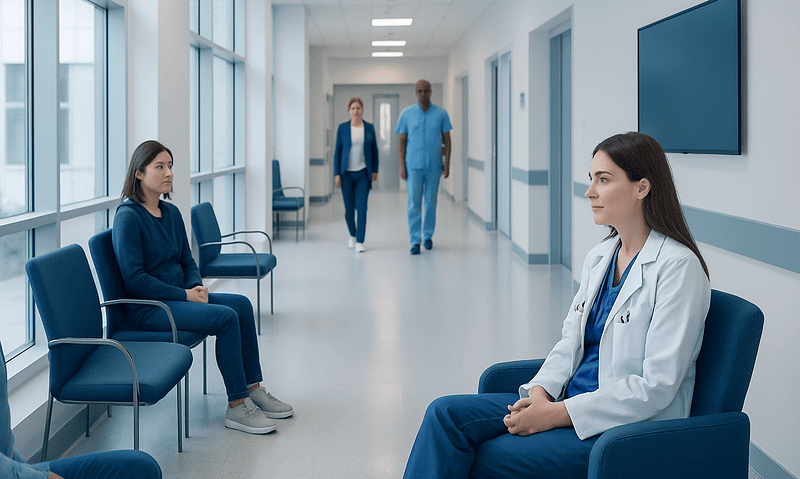 Patient waiting for neuropsychological evaluation at Acibadem Hospital.