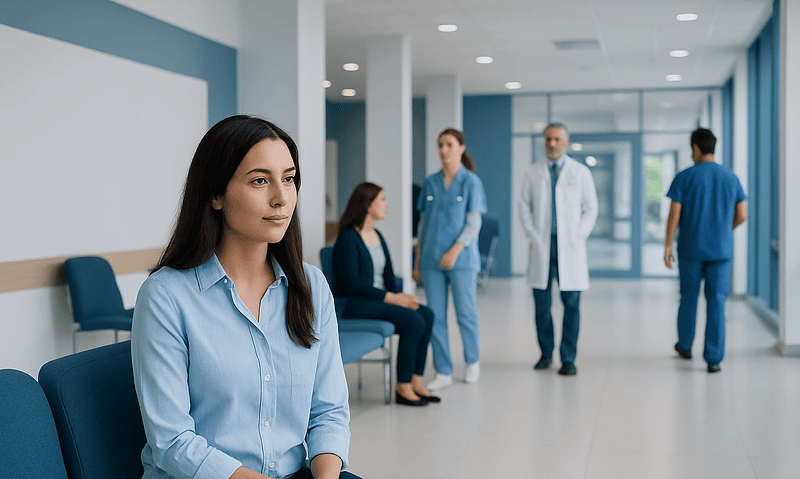Women waiting in a hospital corridor at Acibadem Hospitals Group.