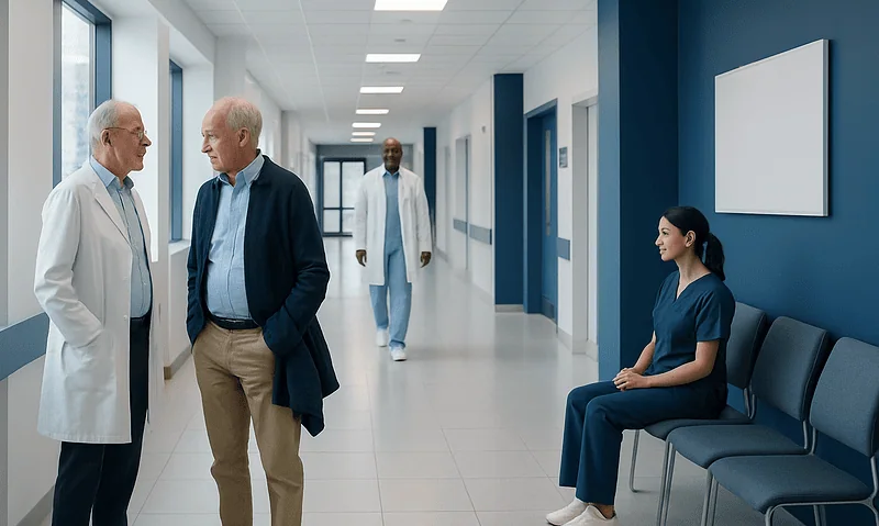 Does Joe Biden Have Cancer? Facts About Public Speculation 8 Doctors and patient in hospital corridor at Acibadem Hospitals Group.