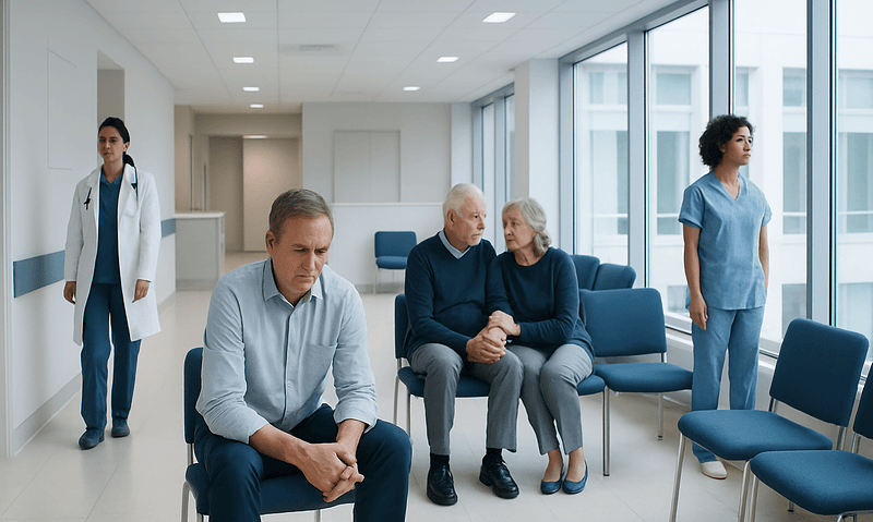 What Happens If CAR T-Cell Therapy Fails? 7 Patients waiting in a hospital corridor with medical staff nearby.