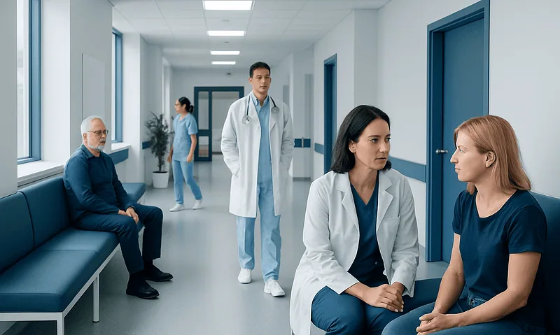 Skin Cancer Symptoms: Early Signs and When to Get Checked 1 Medical professionals and patients in a hospital corridor.