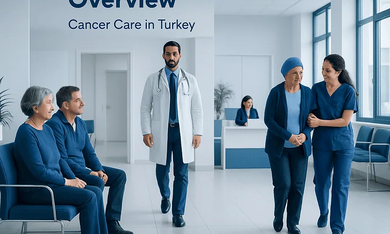 Medical team discussing cancer care options with patients at Acibadem Hospital.