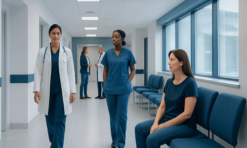 Signs of Cancer in Women: Symptoms That Deserve Attention 1 Medical team in hospital corridor with patient waiting area.