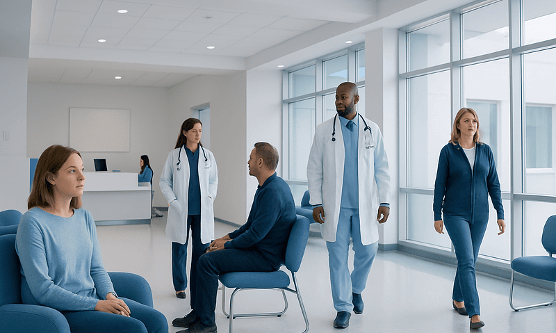 Prolactinoma: Causes of High Prolactin and When Treatment Is Needed 23 Medical consultation in a modern hospital waiting area with doctors and patients.