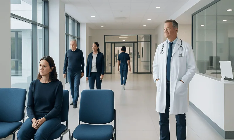 Pheochromocytoma: Sudden High Blood Pressure, Sweating, and Adrenal Tumors 22 Medical consultation in modern hospital corridor with doctor and patients.