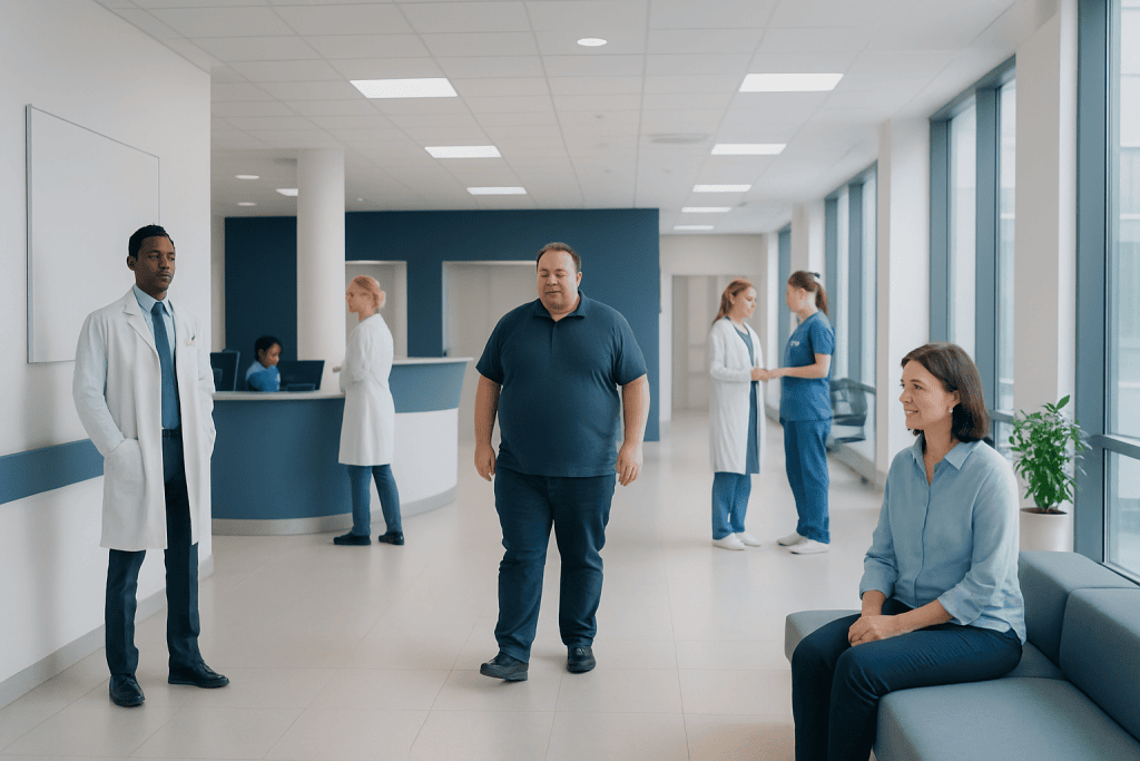 Insulin Resistance: Early Signs, Risk Factors, and How It Is Diagnosed 1 Patients and medical staff in a modern hospital corridor.