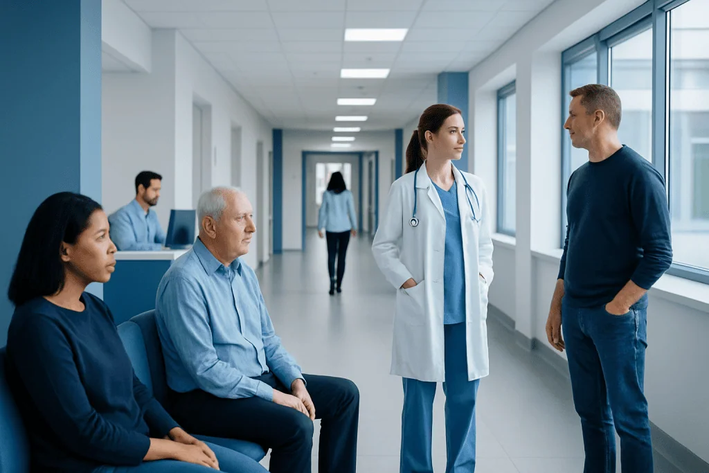 Recurrent Infections: When Frequent Illness Needs Medical Evaluation 1 Doctor consulting with patient in hospital corridor at Acibadem Hospitals Group.