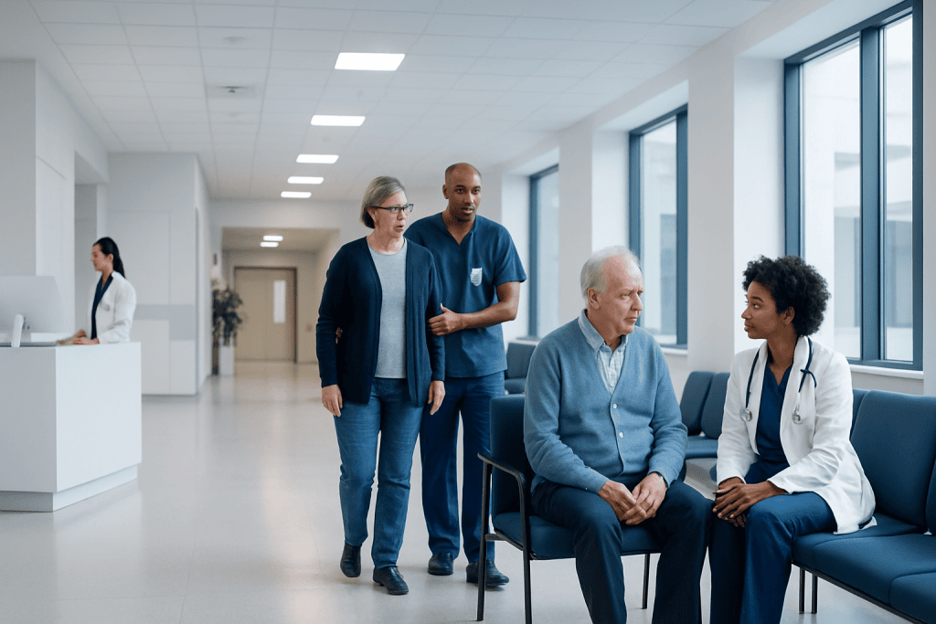 Infection in Older Adults: Atypical Symptoms Families Should Know 1 Older adult patient consulting with healthcare professionals in hospital corridor.