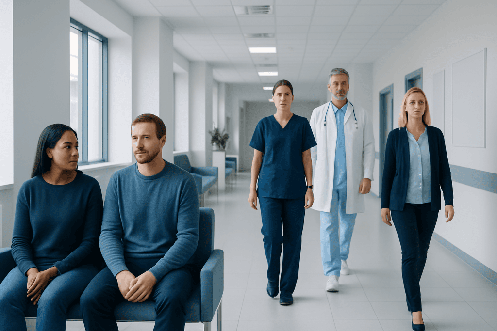 Norovirus: Sudden Vomiting, Diarrhea, and How to Avoid Spreading It 1 Medical professionals and patients in a hospital corridor at Acibadem Hospitals Group.