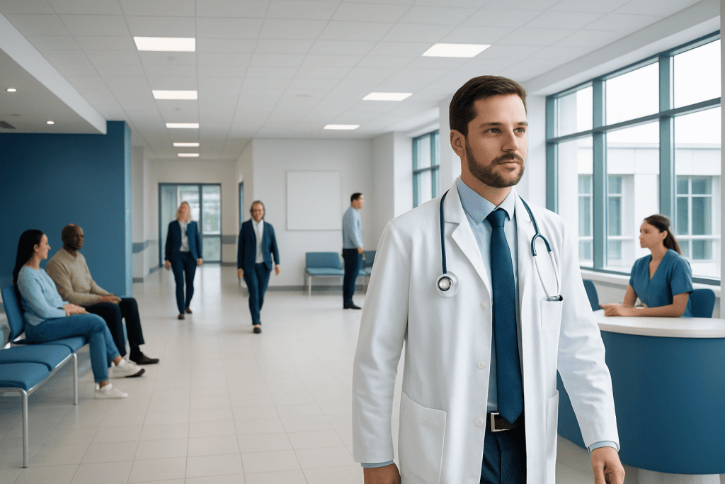 When Should You See a Neurosurgeon? Symptoms That Need Specialist Evaluation 1 Doctor in hospital corridor with patients and staff in background.