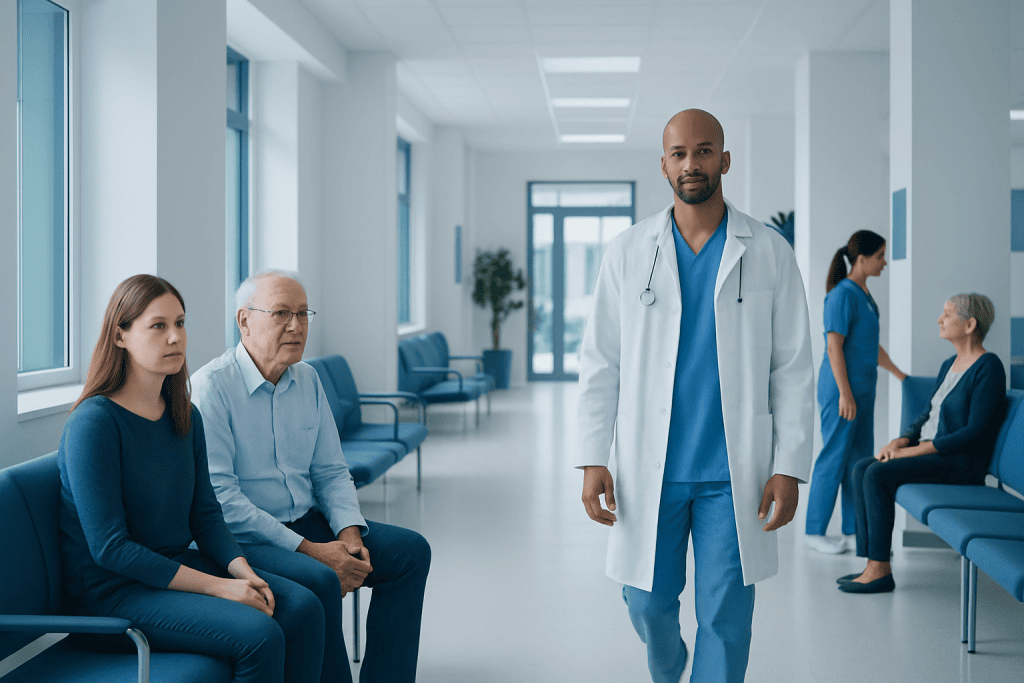 Bone Marrow Transplant Risks: Graft-vs-Host Disease, Infection, and How Doctors Respond 1 Doctor with patients in a hospital corridor, healthcare setting.