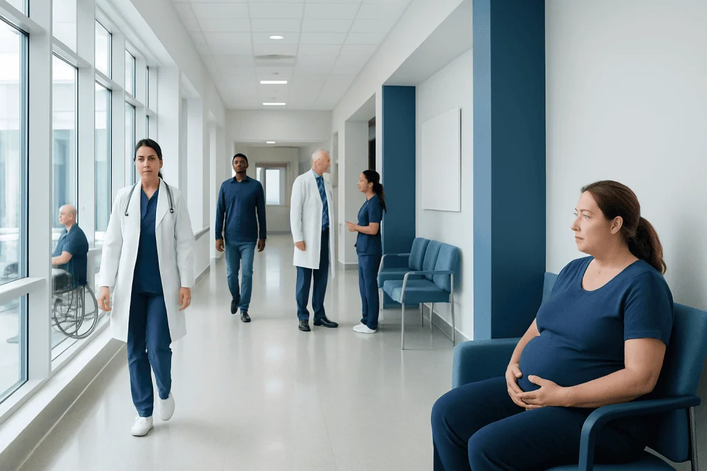 Ascites in Cancer: Abdominal Swelling, Causes, and Relief Options 1 Pregnant woman waiting in hospital corridor at Acibadem Hospitals Group.