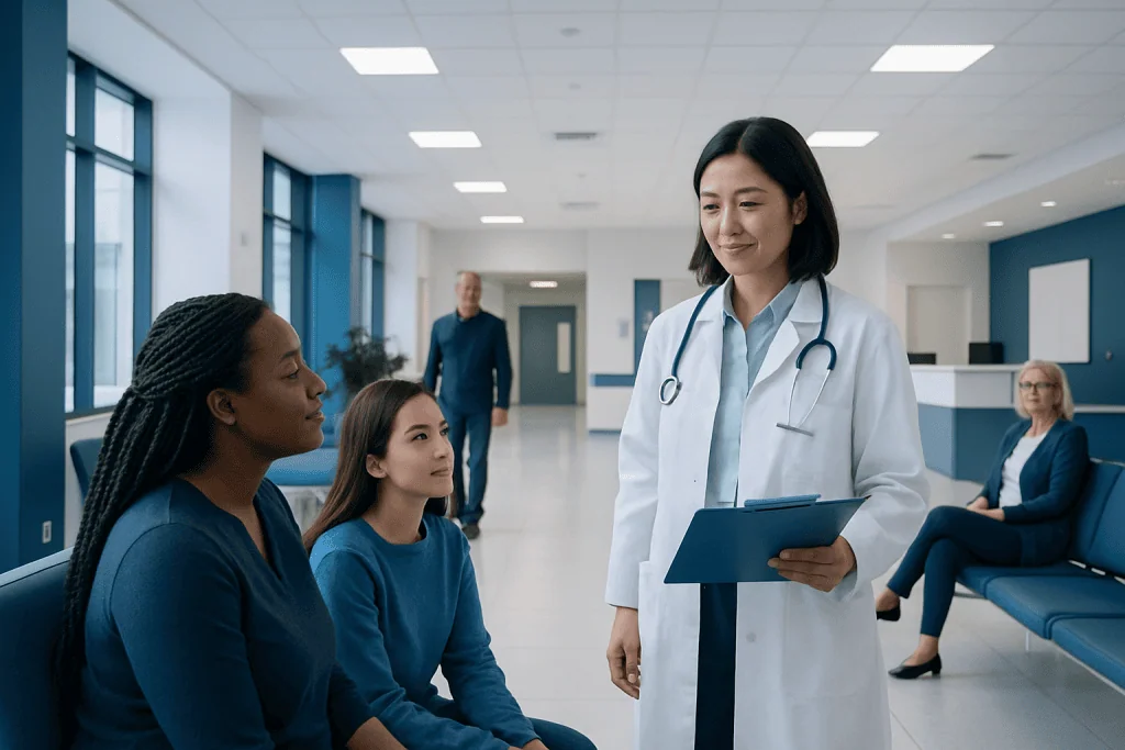 HPV Vaccination: How It Helps Prevent Cervical and Other Cancers 1 Doctor consulting with patients in a hospital waiting area.