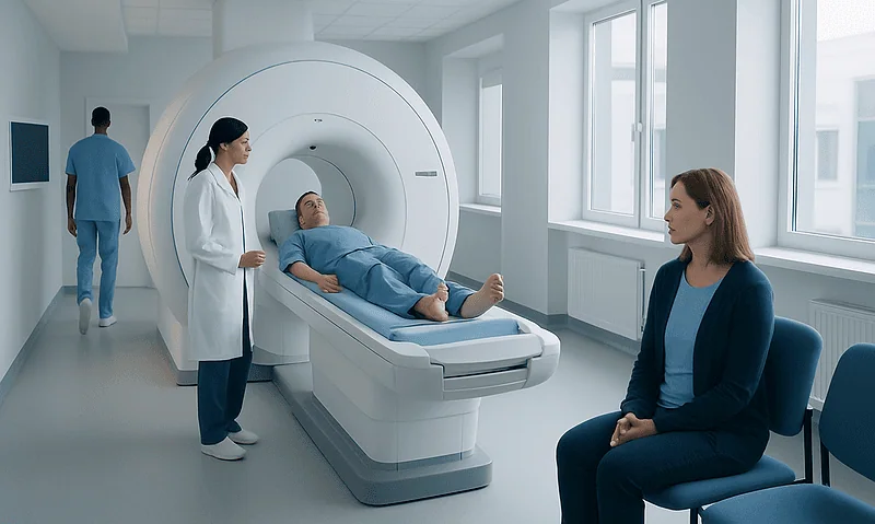 MRI for Claustrophobic Patients: Options to Make the Scan Easier 11 Patient undergoing MRI scan in a modern hospital setting.