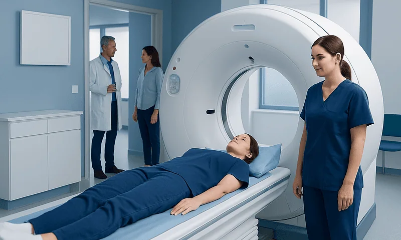 Low-Dose CT Scan: How Radiation Exposure Is Reduced 6 Patient undergoing a low-dose CT scan in a modern hospital setting.