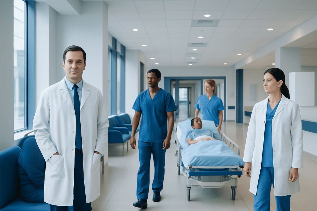 Intestinal Transplant: Who May Need It and What the Procedure Involves 1 Medical team in hospital corridor with patient bed and staff.