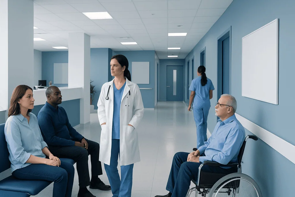 Psychogenic Movement Disorders: Can Stress or Anxiety Trigger Unusual Movements? 1 Medical team consulting patients in a hospital corridor.