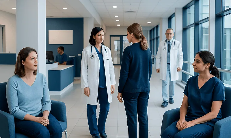 Medical consultation at Acibadem Hospital with healthcare professionals and patients.