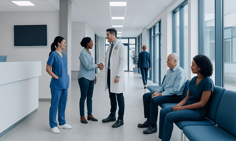 Does Skin Cancer Itch? Symptoms and When to Check 4 Medical team greeting patients in a modern hospital corridor.