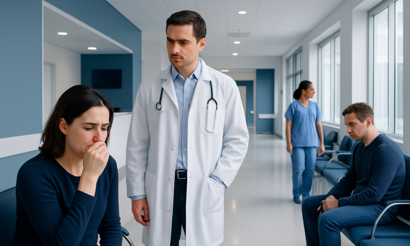 Common Cold or Sinus Infection: When ENT Assessment Is Needed 21 Doctor consulting with a patient in a hospital corridor.