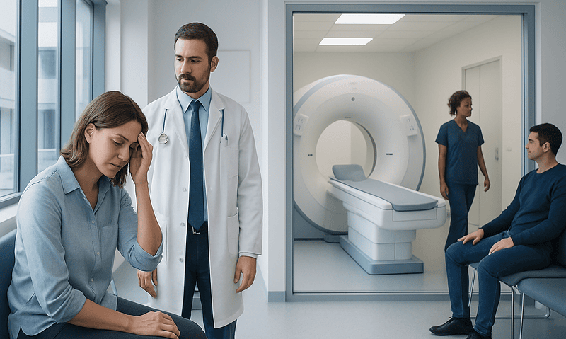 Patient experiencing headache before brain MRI at Acibadem Hospital.