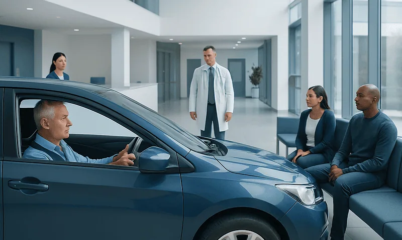 Patient in car during consultation at Acibadem Hospital.