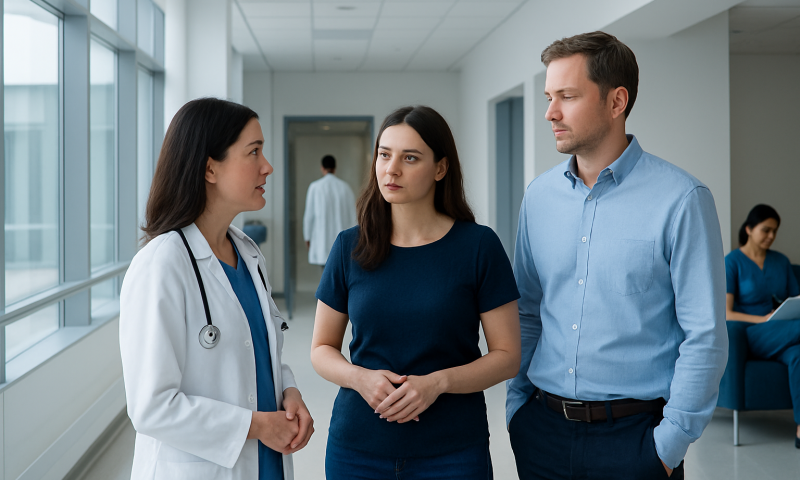 Medical consultation at Acibadem Hospital with doctor and patients.