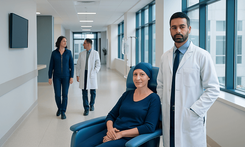 Chemotherapy vs Radiation Oncology: Key Differences and When Each Is Used 12 Medical team at Acibadem Hospital discussing patient care in a modern corridor.
