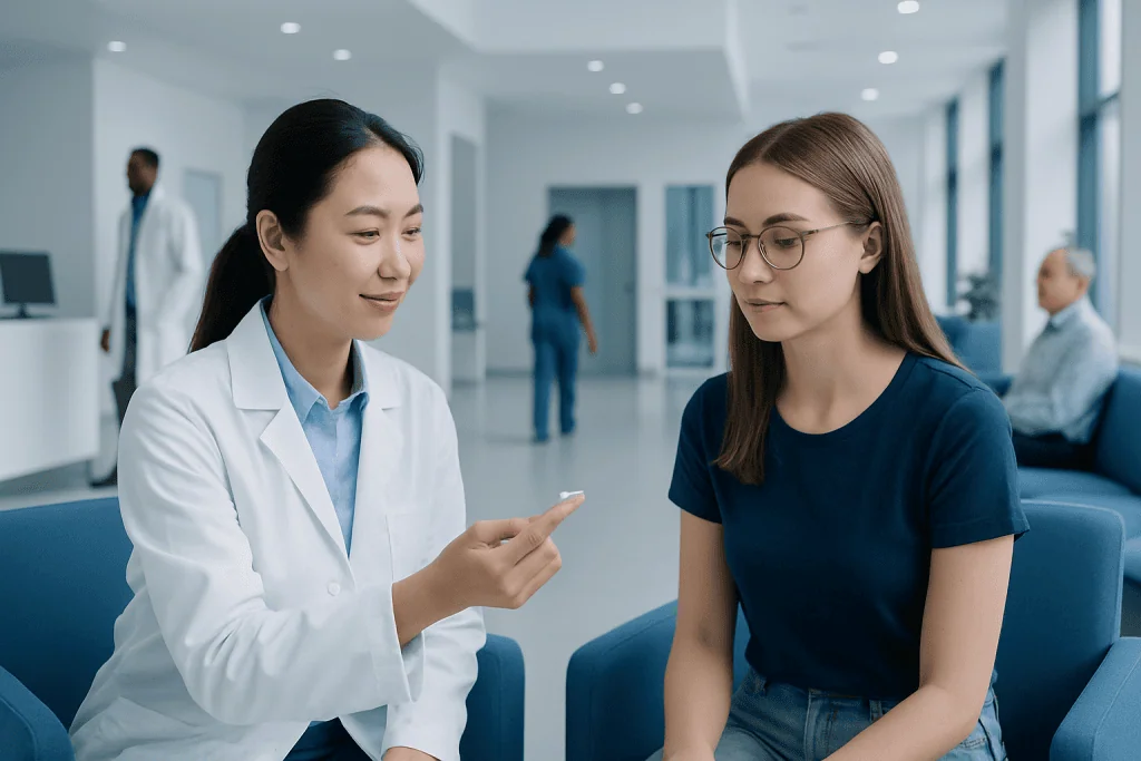 Contact Lenses: Which Type Is Best for Your Vision Needs? 1 Optometrist consulting with a patient about contact lenses in a modern clinic.