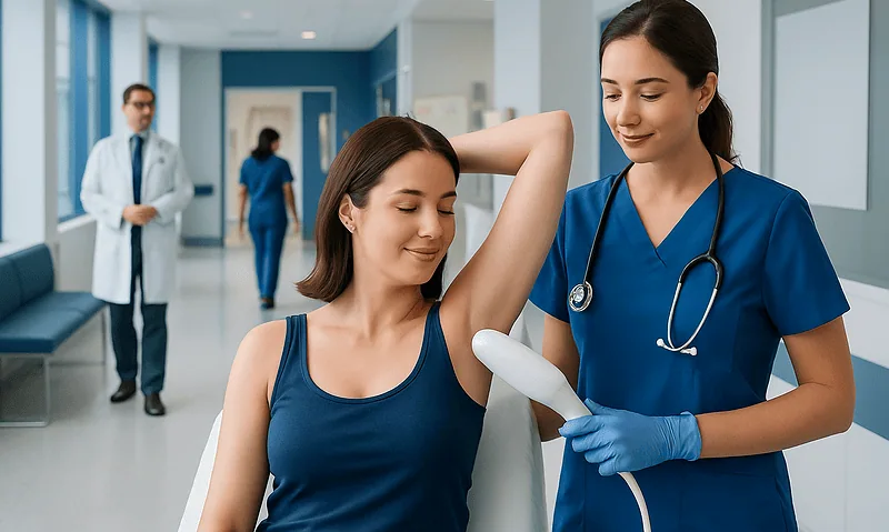 Does Laser Hair Treatment Hurt? What to Expect During Sessions 8 Patient receiving laser hair treatment at Acibadem Hospital.