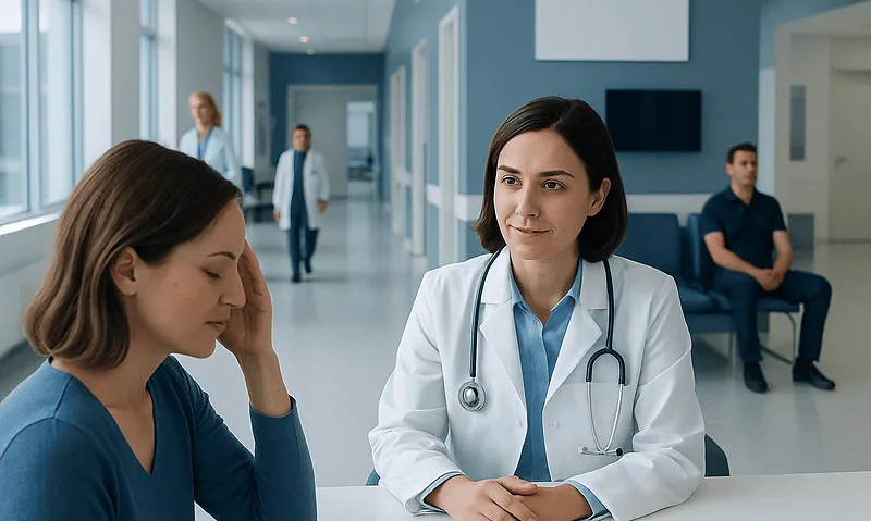 Medical consultation at Acibadem Hospital with doctor and patient.