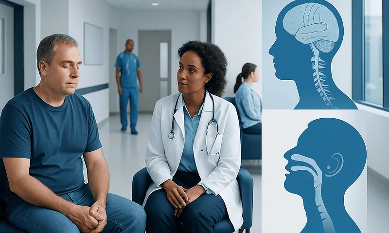 Doctor consulting patient about sleep apnea and neurological health.