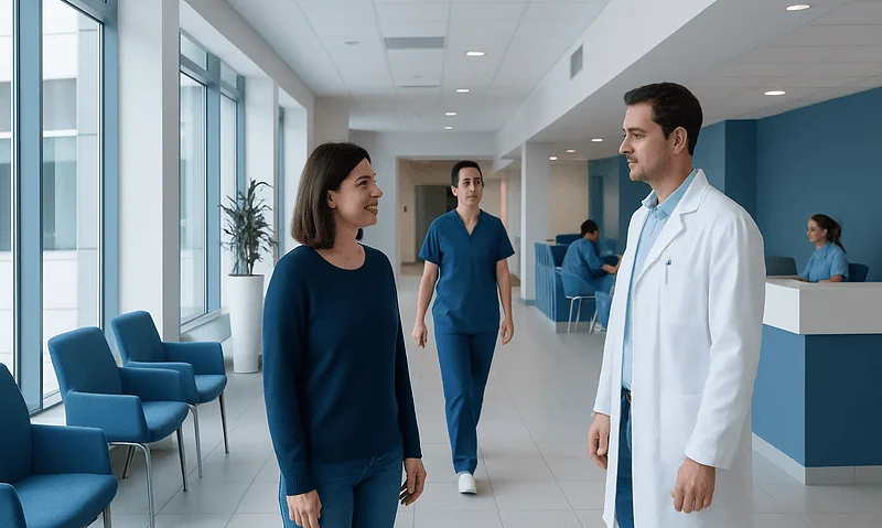 Friendly consultation at Acibadem Hospital with medical staff and patient.