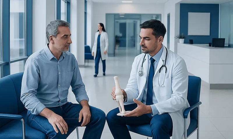 Orthopedic Treatment in Turkey vs Your Home Country 9 Orthopedic consultation at Acibadem Hospital in Turkey with doctor and patient discussing joint care.
