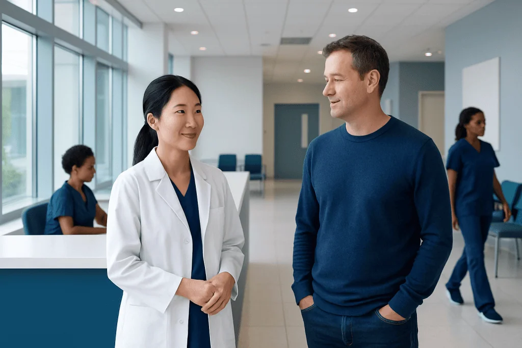 Is LASIK Worth It? Benefits, Costs, and Long-Term Results 1 Patient consulting with doctor at Acibadem Hospital.