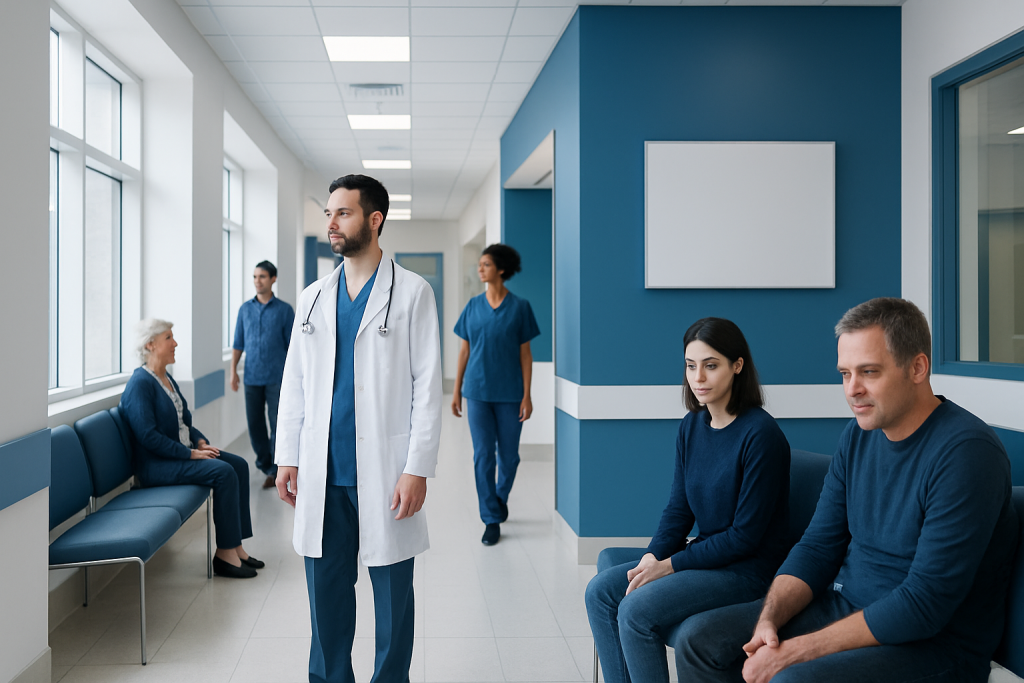 Alcoholism and Addiction: Causes, Signs, and Treatment Options 1 Medical staff and patients in a hospital corridor at Acibadem Hospitals Group.