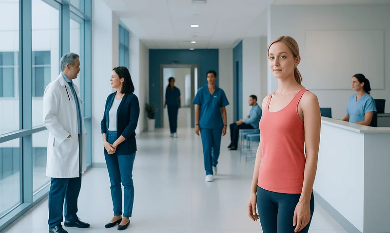 Patient waiting in hospital corridor at Acibadem Hospitals Group.