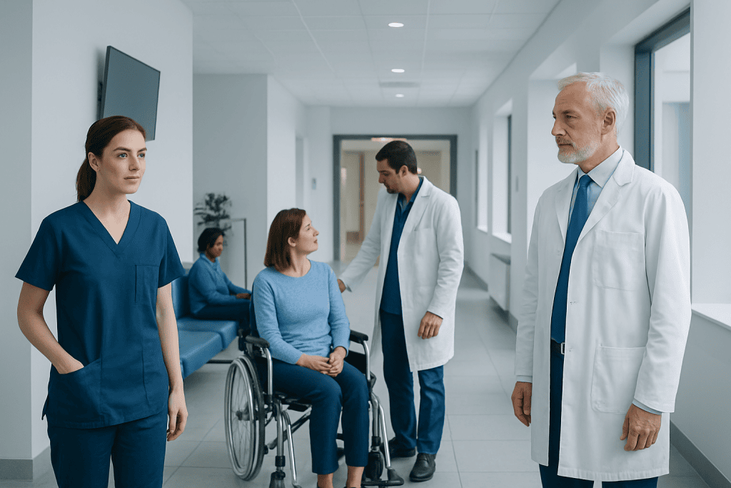 Endovascular Treatment for Brain AVM: Options, Risks, and Treatment Goals 1 Medical team consulting with a patient in hospital corridor.