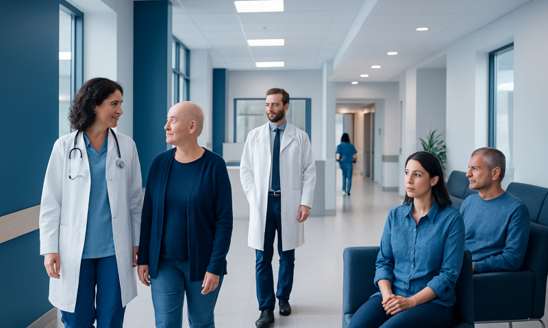CAR-T Cell Therapy for Leukemia, Lymphoma, and Myeloma 11 Medical team and patients in a hospital corridor at Acibadem Hospitals Group.
